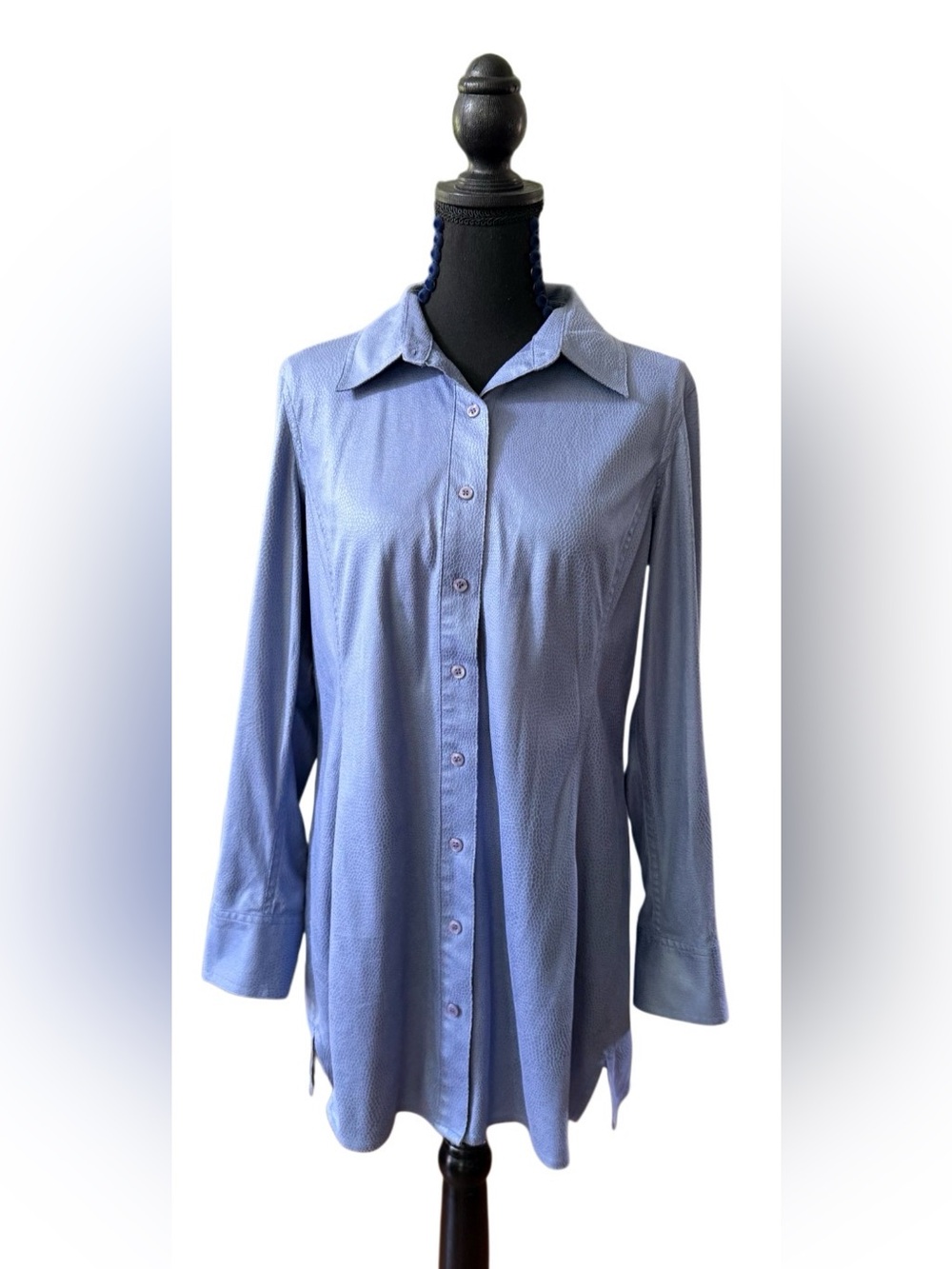 Chico's Light Blue Snakeskin Long-Sleeve Button Business Casual Shirt